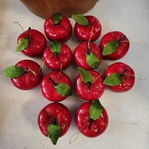 Vintage Large 3" Apple ornaments deep Red lot of 12